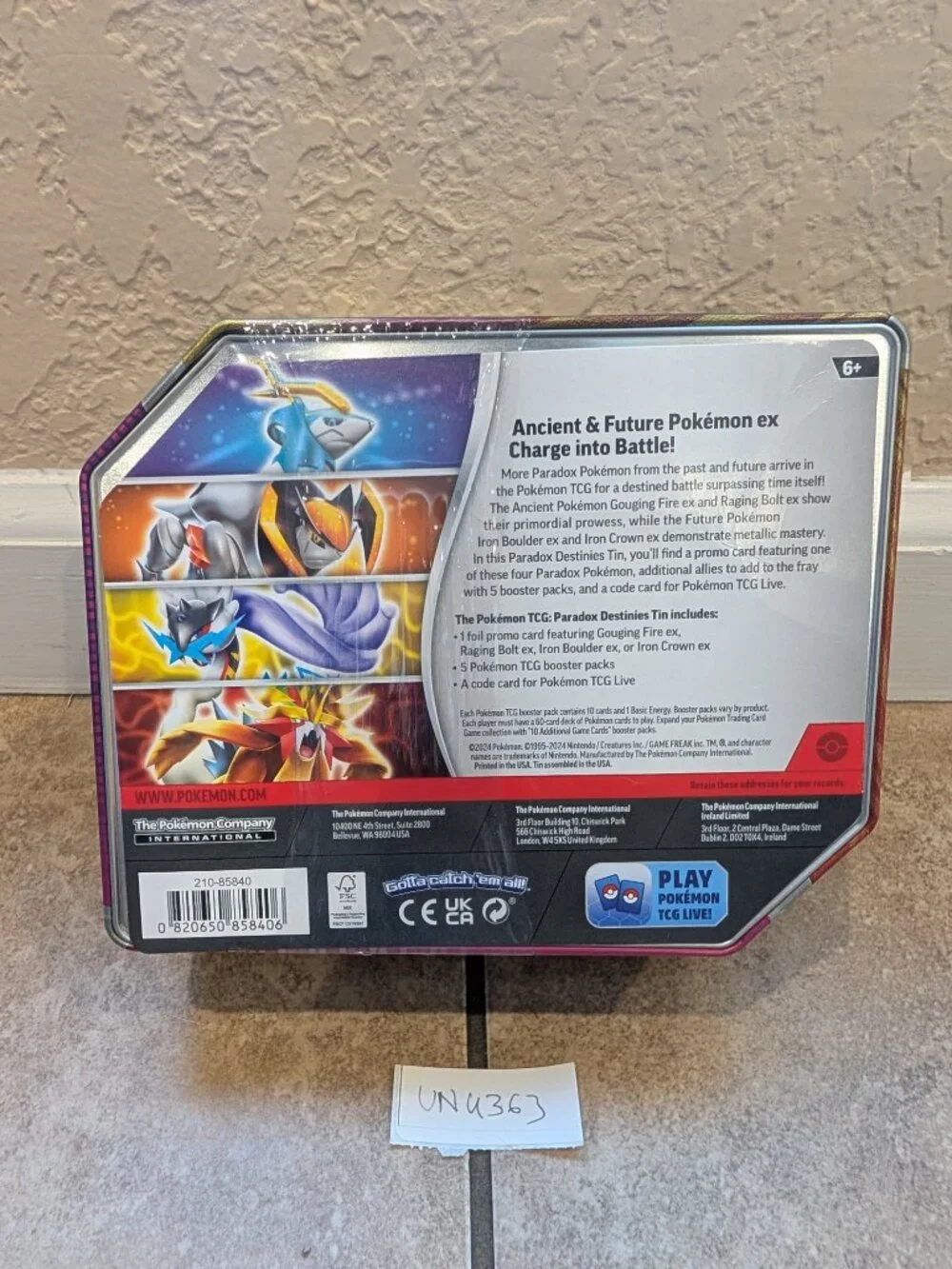 Pokemon Trading Card Game Paradox Destinies Tin Iron Crown ex 5 Booster Packs